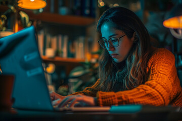Obraz premium woman working on laptop. Generative AI