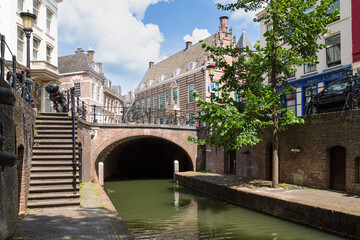 Historic wharf cellars along the inner canal in the center of the city of Utrecht.