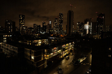 Nightview of Skyline Canary Wharf  in London 