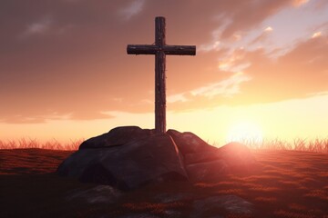 cross on land with sunset