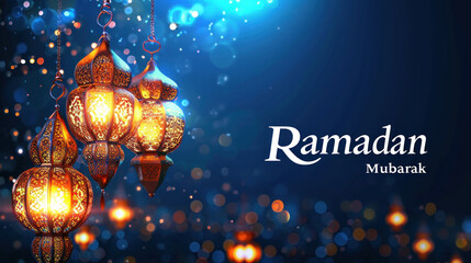 Arabic lantern background image of Ramadan celebration for a sign written "Ramadan Mubarak"