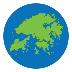 Hong Kong map. Map of Hong Kong green color in globe design with blue circle color.