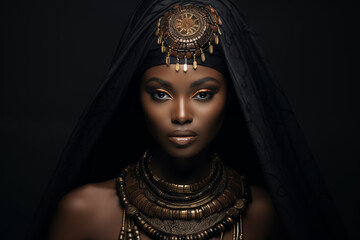 Beautiful African woman queen closeup face portrait. Generative AI
