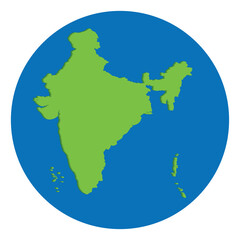 Map of India. India map green color in globe design with blue circle color.