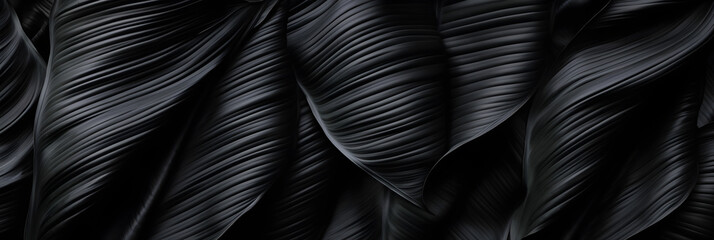 Textures of abstract black leaves for tropical leaf background. Flat lay, dark nature concept, tropical leaf, digital ai
