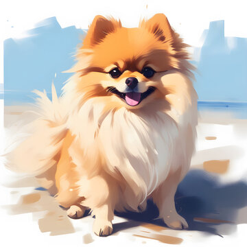 cute pomeranian coloring picture style, Digital painting. ai generative