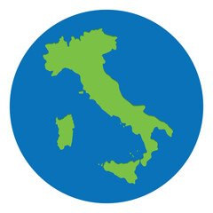Italy map in green color in globe design with blue circle color.