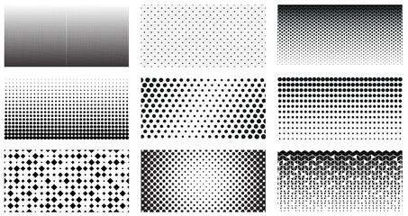 Halftone gradient. Dotted gradient, smooth dots spraying and halftones dot background. Grunge halftone vector background in black and white colors. Distressed overlay texture