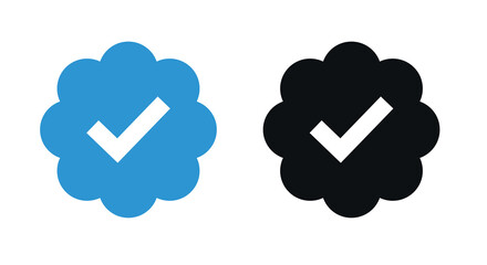 Verified badge profile. Verified badge. Social media account verification icon. Blue check mark. Approved profile sign. Vector illustration - obrazy, fototapety, plakaty