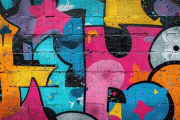 Colorful graffiti on the old brick wall. Street art concept.