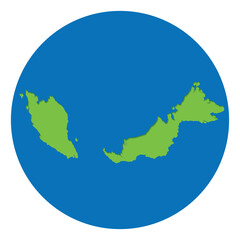 Malaysia map. Map of Malaysia in green color in globe design with blue circle color.