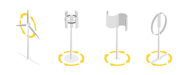 3D Isometric Flat  Conceptual Illustration of Vertical Axis Wind Turbines, Technologies for Alternative Power Production © TarikVision