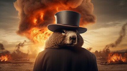  close up portrait view of an North American beaver on explosion background, Generative Ai