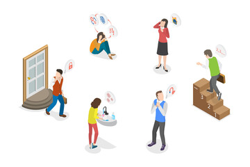 3D Isometric Flat  Conceptual Illustration of OCD, Obsessive Compulsive Disorder