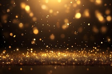 Shiny gold glow particle abstract bokeh background creating a visually appealing atmosphere