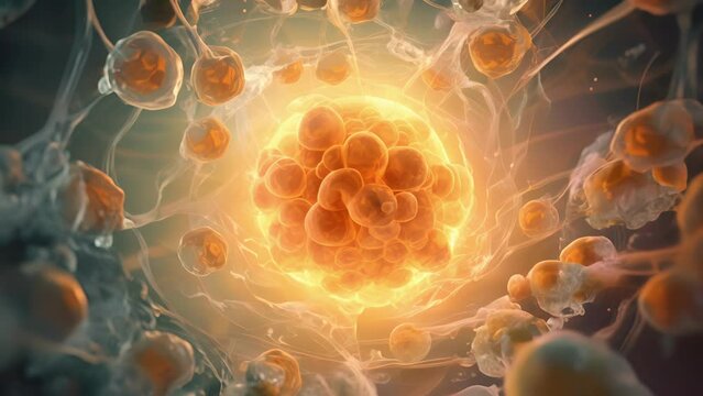A closeup view of the inner cell mass within a human blastocyst, a key component in the growth and development of a potential human life.