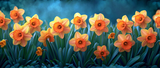 Vibrant daffodils pattern background, capturing the essence of spring