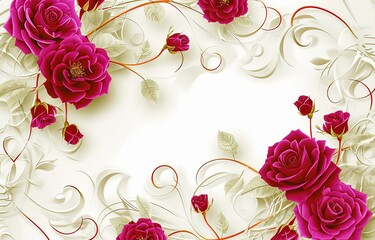 red roses wallpaper red rose wallpaper, in the style of ornamental details and embellishments, 32k uhd, romantic illustrations, white background, tondo, 3d, golden ratio.