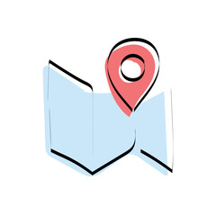 mark. address. point out. show. press. map. a placemark on the map. specify the address on the map. the red dot. Doodle. vector. on a white background.