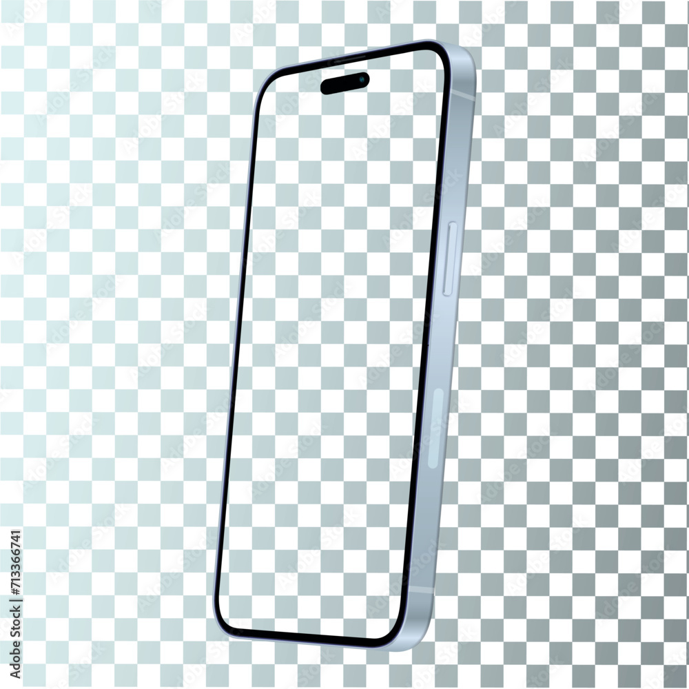 Poster Smartphone mockup in rotated position. Mobile from different angles with blank screen. phone different angles views. Vector illustration