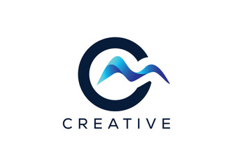 Minimal Letter C mountain logo design vector template. Initial Letter C hill vector logo