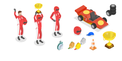  3D Isometric Flat  Set of F1 Items, Formula 1 Objects © TarikVision