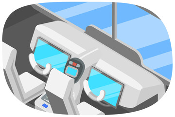 3D Isometric Flat  Conceptual Illustration of Spaceship Cabin Interior, Spacecraft Cockpit