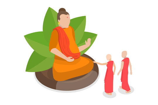 3D Isometric Flat  Conceptual Illustration of Buddhism, Traditional Buddha Temple