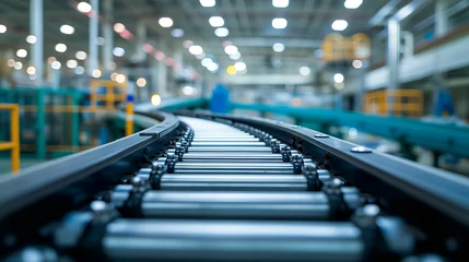 Foto auf Acrylglas Motion blur conveyor belt in a factory warehouse. Industrial background. © Henryz