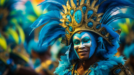 Portrait of a beautiful woman in a costume at the carnival in Rio de Janeiro, Generative AI