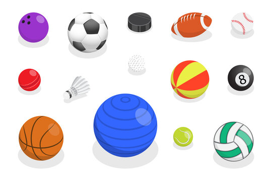 3D Isometric Flat  Set of Various Sport Balls, Game Inventory