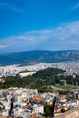 View of the Temple of Olympian Zeus and the Panathenaic Stadium in Athens, Greece