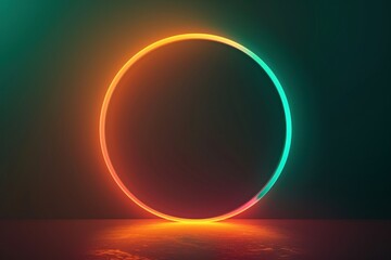 neon circle orange and green on gradient background bright shining light