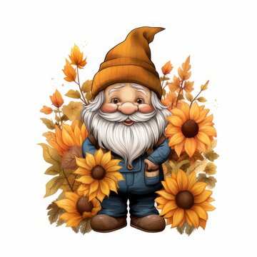 yellow and green Autumn Cute Gnome Sunflowers Sublimation Gnome Clipart Sunflowers Gnome Commercial Use Gnome Flower Gardening Farmer Gnome Illustration PNG