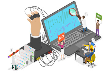 Naklejka premium 3D Isometric Flat Conceptual Illustration of Lie Detector, Polygraph Device