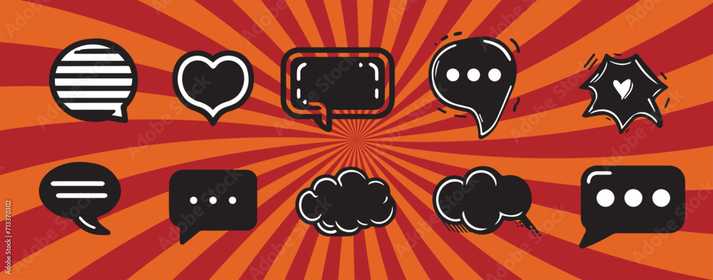 Poster hand drawn retro cartoon stickers. pop art style. retro empty comic bubbles and elements set with bl