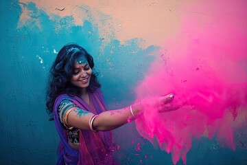 Joyful Woman Celebrating Holi Festival