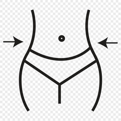 Weight loss line icon, fitness and sport, slim body with measuring tape sign vector graphics, a linear pattern on a white background, eps 10.