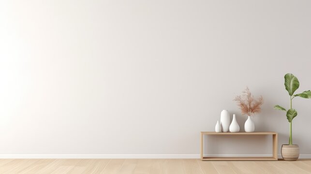 empty blank wall mockup, modern minimalistic interior, beautiful mockup for art painting or similar, generative AI