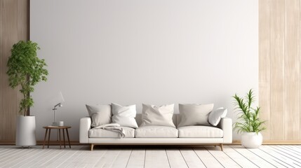 empty blank wall mockup, modern minimalistic interior, beautiful mockup for art painting or similar, generative AI