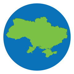 Ukraine map. Map of Ukraine in high details green color in globe design with blue circle color.