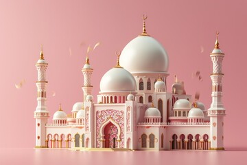 Fototapeta na wymiar Graceful 3D Mosque Intricate Crescent Ornaments