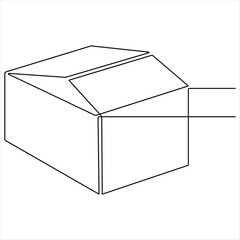 Continuous one line art drawing open box outline vector art minimalist design