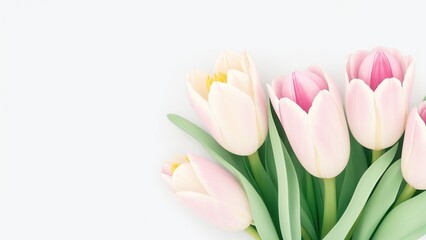 Beautiful Tulip flowers on white surface