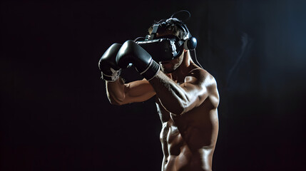Fototapeta na wymiar Photograph of one man boxing wearing a VR headset.