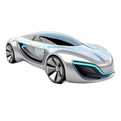 Futuristic silver car Isolated on Transparent and white background. Generative ai