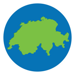 Switzerland map green color in globe design with blue circle color.