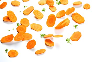 carrot slices flying isolated on white background