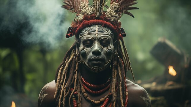 Portrait of an African shaman in the Amazon forests