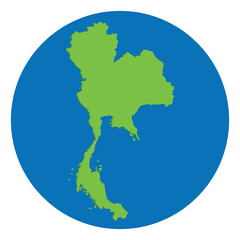 Thailand map green color in globe design with blue circle color.